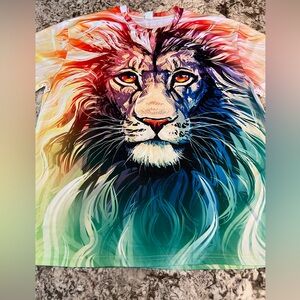 4XL Mens Colorful Lion American Sweatshirt  All Over Print Plus Short Sleeve